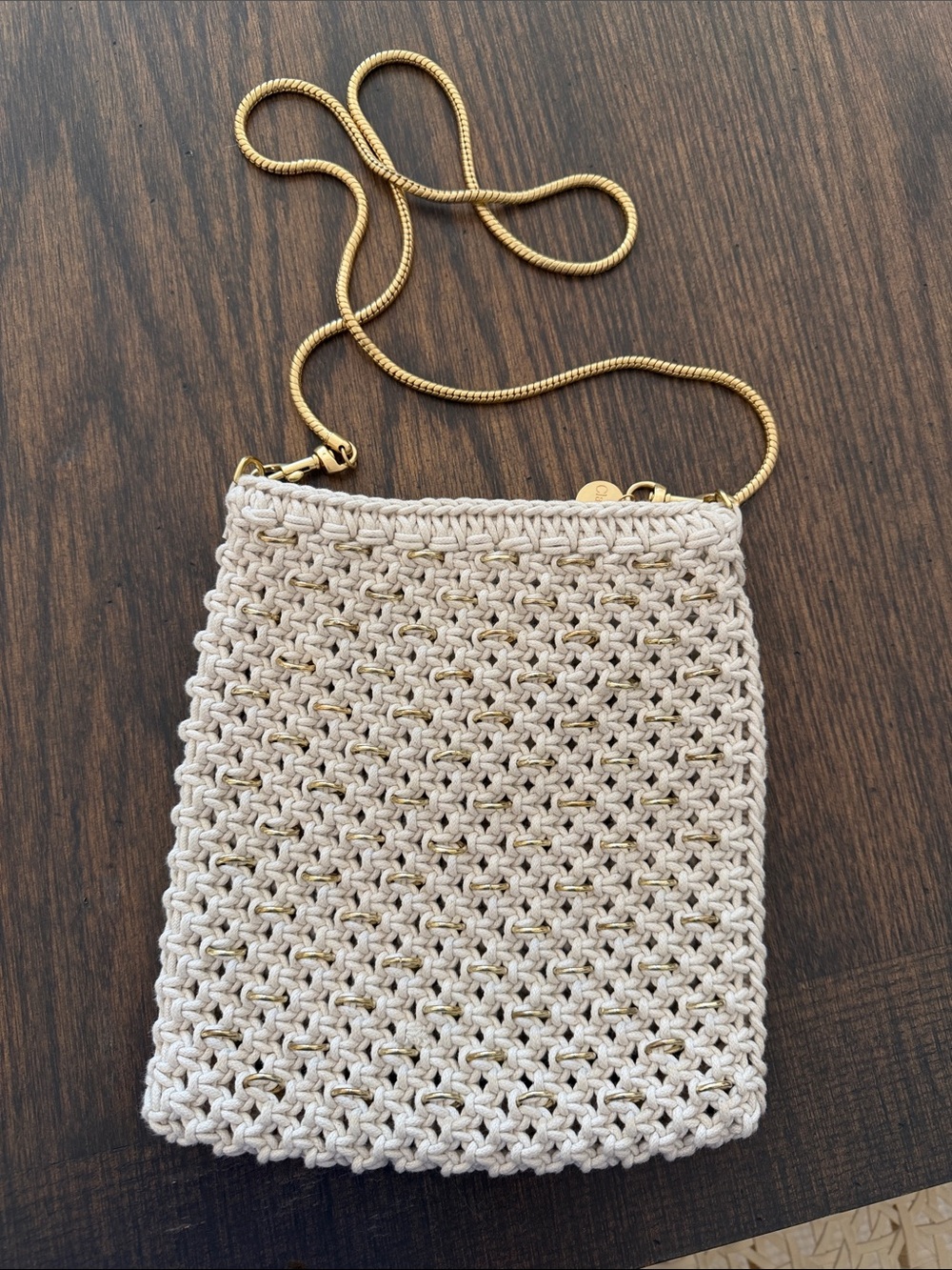 Clare V Cleore Bag in Cotton Cording w/ Gold Rings Snake Chain Crossbody Strap - Picture 4 of 14